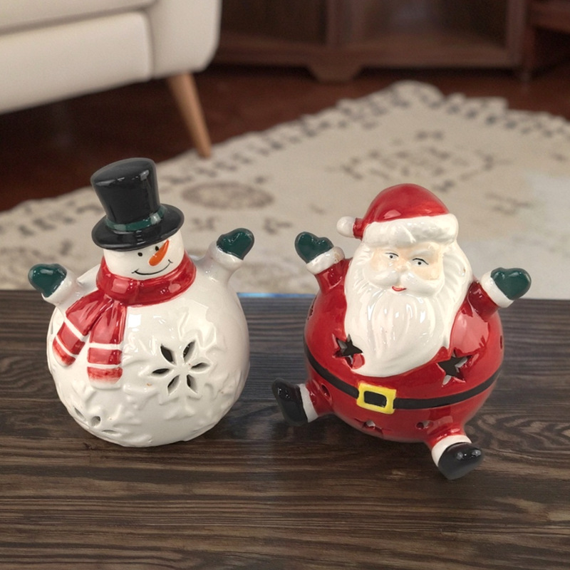 Navidad creativa transfronteriza viejo muñeco de nieve cerámica lámpara electrónica calcetines de Navidad regalo campana cerámica decoración para el hogar