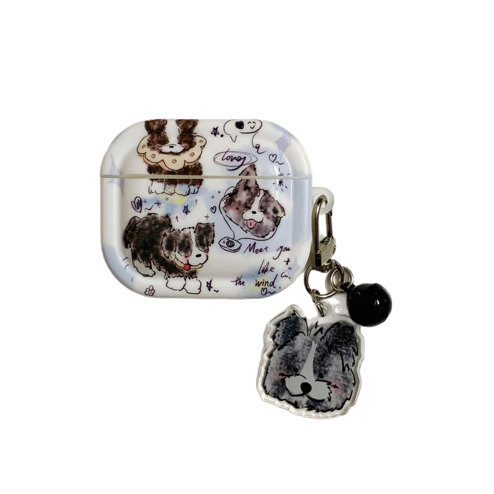 Ins divertidos dibujos animados graffiti borde pastor perro adecuado para AirPods 4 generación cubierta inalámbrica Bluetooth Apple 1/2 generación