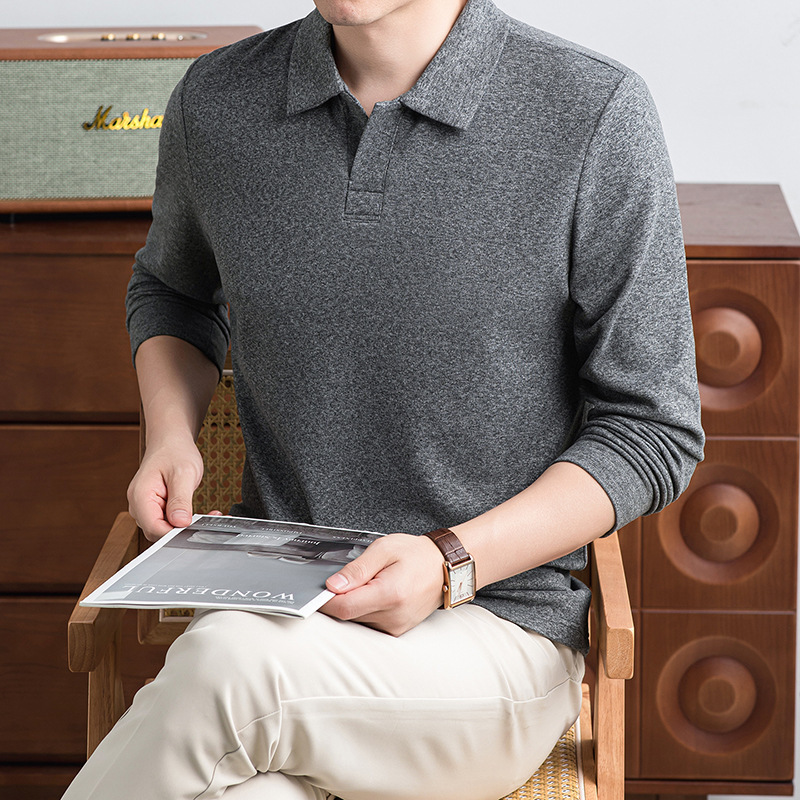 Direct from the factory, wool and mulberry silk autumn scissor-neck T-shirt, casual fashion high-end business polo shirt