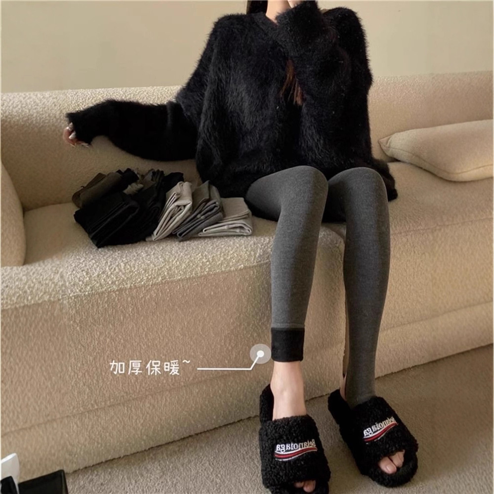 加绒加厚灰色打底裤女外穿2025新款连脚裤袜修身显瘦秋冬踩脚裤子