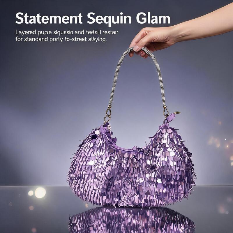 Cross-Border Purple Fish Scale Sequin Fashion Handbag Pvc Beaded Niche Underarm Bag Party Bag Cross-Border Evening Bag