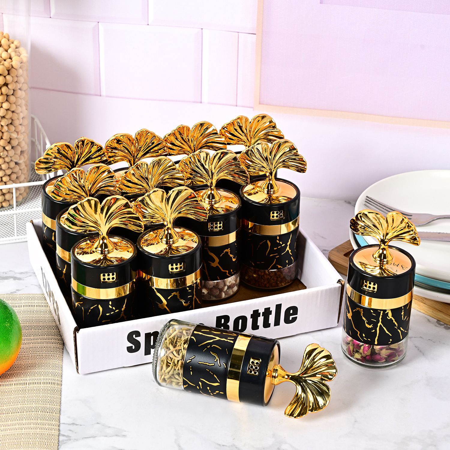 Amazon nuevo hogar cocina a prueba de humedad de vidrio sellado condimento botella cocina sabor sal condimento botella traje