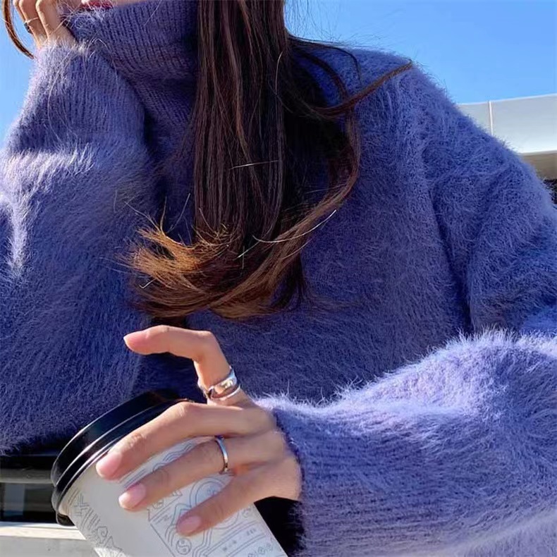 Flauschiger Damen Pullover Mit Stehkragen In Nerzfelloptik_voghion.com