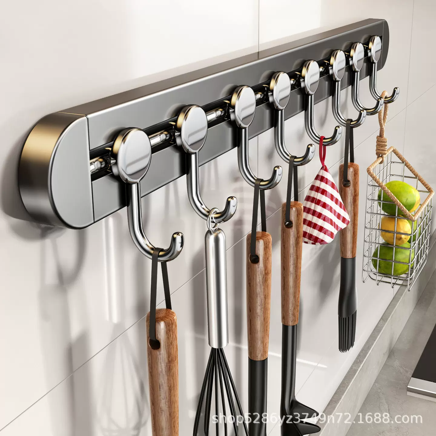 厨房挂钩厨房置物架挂杆免打孔壁挂锅铲勺子一排挂架不锈钢收纳架