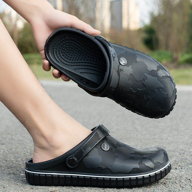 Men's Wear-resistant Non-slip Hole Shoes Summer New Style Outwear Height-increasing plus size Sandals Waterproof Non-porous Baotou Slippers for Men