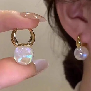 Copper Internet celebrity mermaid pearl versatile geometric light luxury temperament high-end earrings French niche earrings earrings