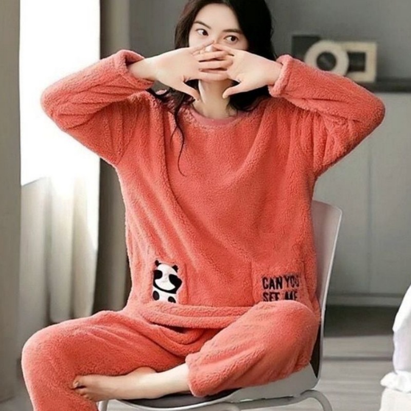 毛绒绒睡衣女秋冬季加厚珊瑚绒套头学生宿舍保暖法兰绒家居服套装