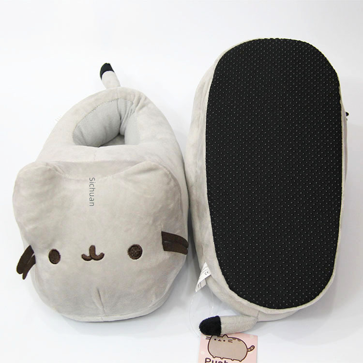 Anime Roztomilá kočka Plyšové bavlněné pantofle Kreslená tlustá šedá kočka Zimní párové domácí boty Dívčí měsíční boty Teplé_voghion.com