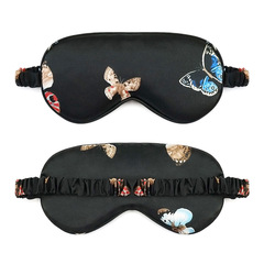 Wholesale Black Butterfly Printed Silk Eyeshade Double-Sided Silk Shade Sleep Eye Mask 