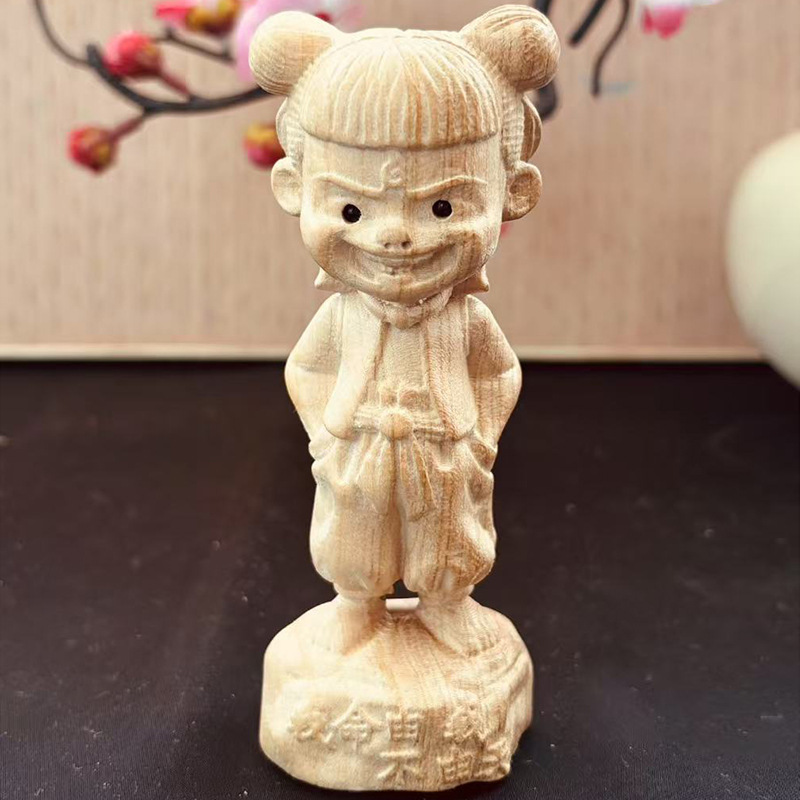 桃の木の置物の卸売りの三太子の魔童は海の木の彫刻の取っ手の件を騒がせます。|undefined