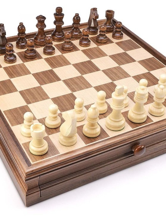 Juganoce madera sólida ajedrez ajedrez juego de damas tipo cajón / caja de ajedrez de madera sólida de alta calidad / WOODEN CHE transfronterizo