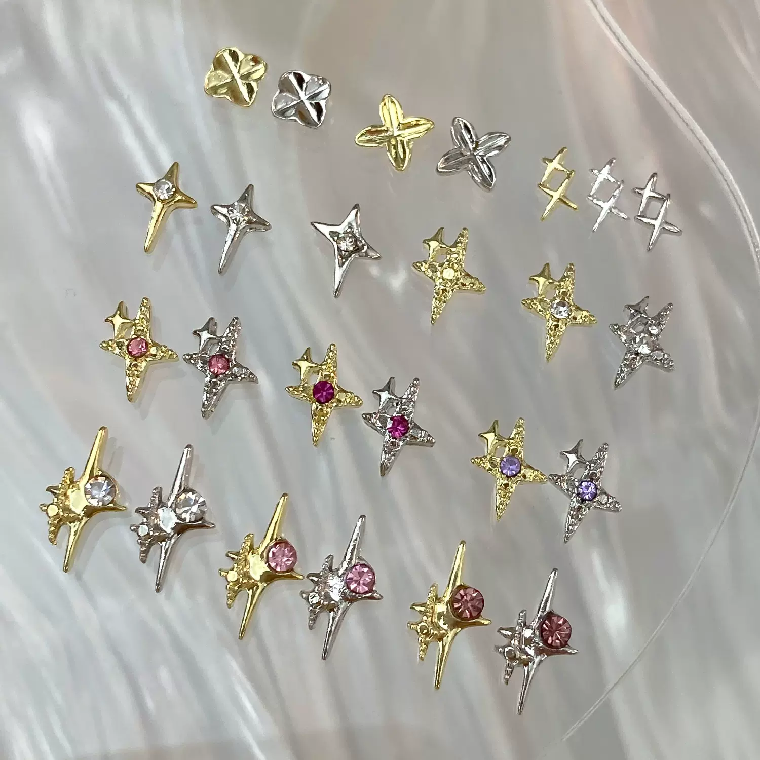 布契拉提美甲饰品复古四芒星镶钻金属立体DIY指甲装饰