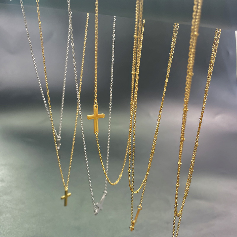 16g Weight 304 Stainless Steel Pendant Material Double Layer Necklaces, Pendant Necklace Classification 304 Stainless Steel Chain Material cable chain Chain Type 1 Piece Quantity Holiday, Daily Occasion 304 Stainless Steel Material Cross Pattern Women's Gender Casual, Simple Style Style 304 Stainless Steel Casual Simple Style Cross Double Layer Necklaces Pendant Necklace 1