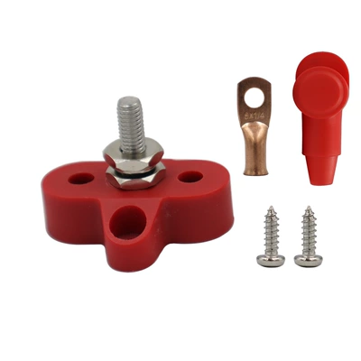 Car RV yacht battery wiring terminal stainless steel wire terminal M6/M8 wiring stud with wiring suit (Power supply, ignition system accessories) - red-single-stud-m6