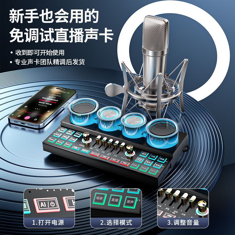 C21 Sound Card Audio All-In-One Sound Card Live Recording Karaoke Sound Card Audio Microphone Headset Set