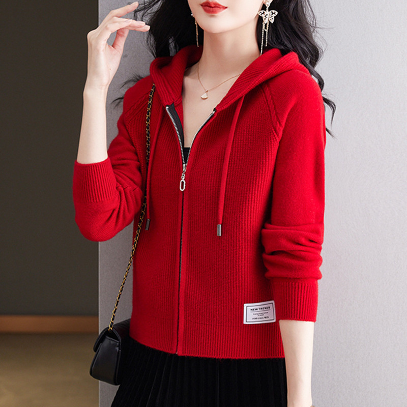 Brand Spring & Fall Knitted Cardigan for Women, Short Outer Cardigan, Korean Style Slim Hooded Sweater Jacket