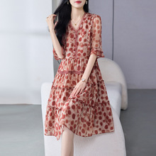 69586真丝裙子波点印花百分百桑蚕丝连衣裙女装夏高级感