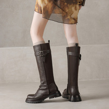 2025冬季新款厚底松紧带拼接厚底裤管靴女不过膝骑士靴气质西部靴
