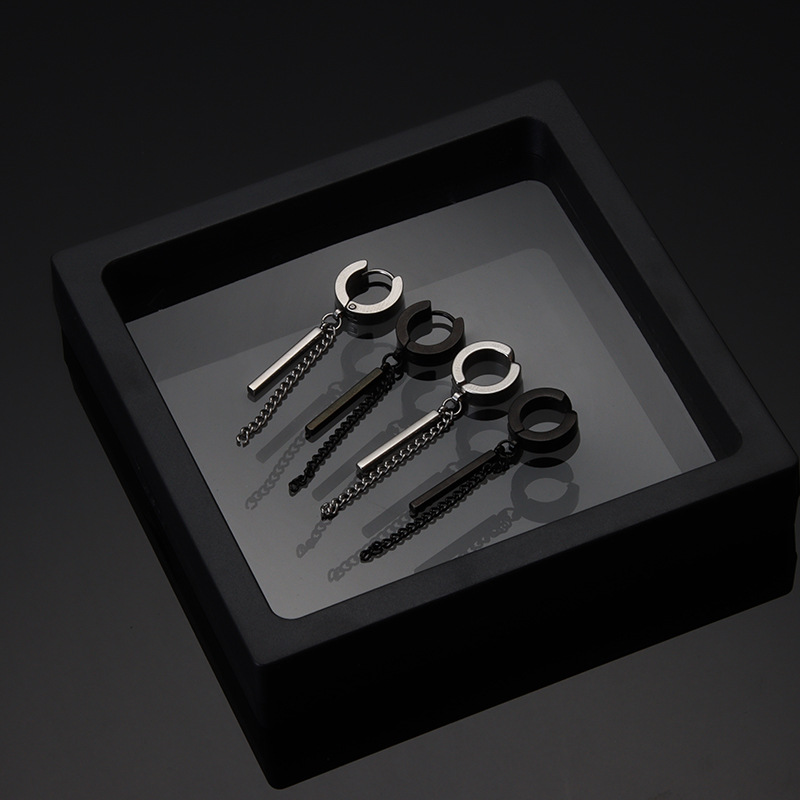 Stick Chain Tassel Ear Buckle Hip Hop Earrings Men's Earrings Stainless Steel Earrings Neutral Wind Titanium Steel Ear Clip without Ear Holes