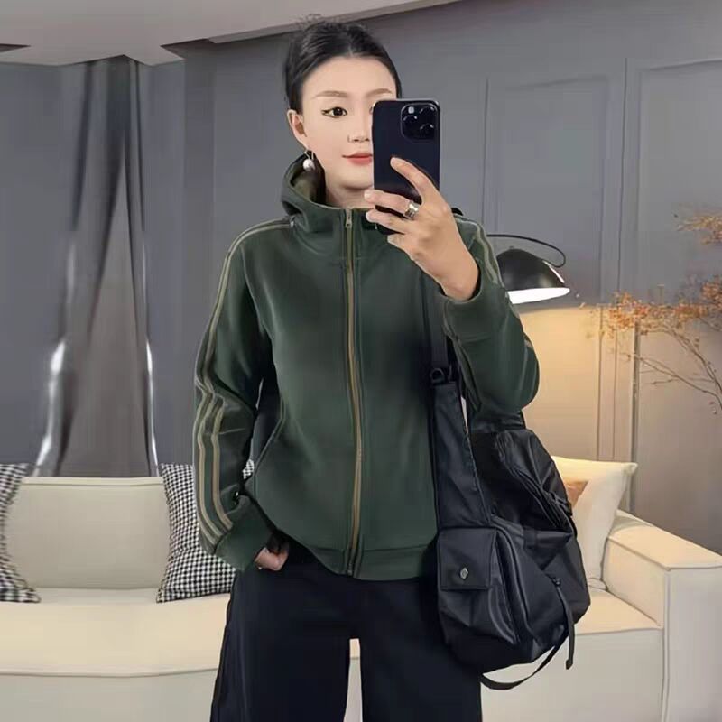 高档奥粒绒秋冬季上衣保暖外套新款开衫连帽衫休闲防风拼接卫衣女|undefined