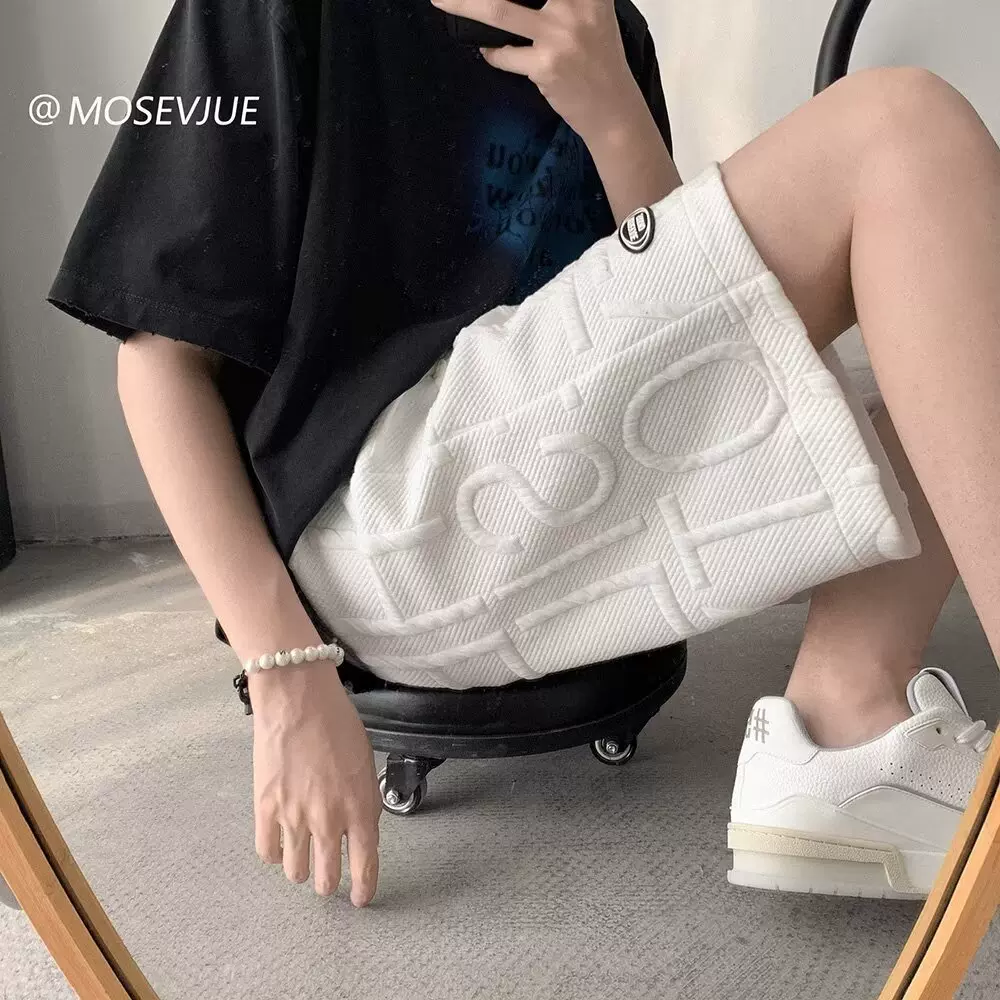 夏季男士美式时尚华夫格短裤男青少年潮流百搭宽松薄款透气五分裤