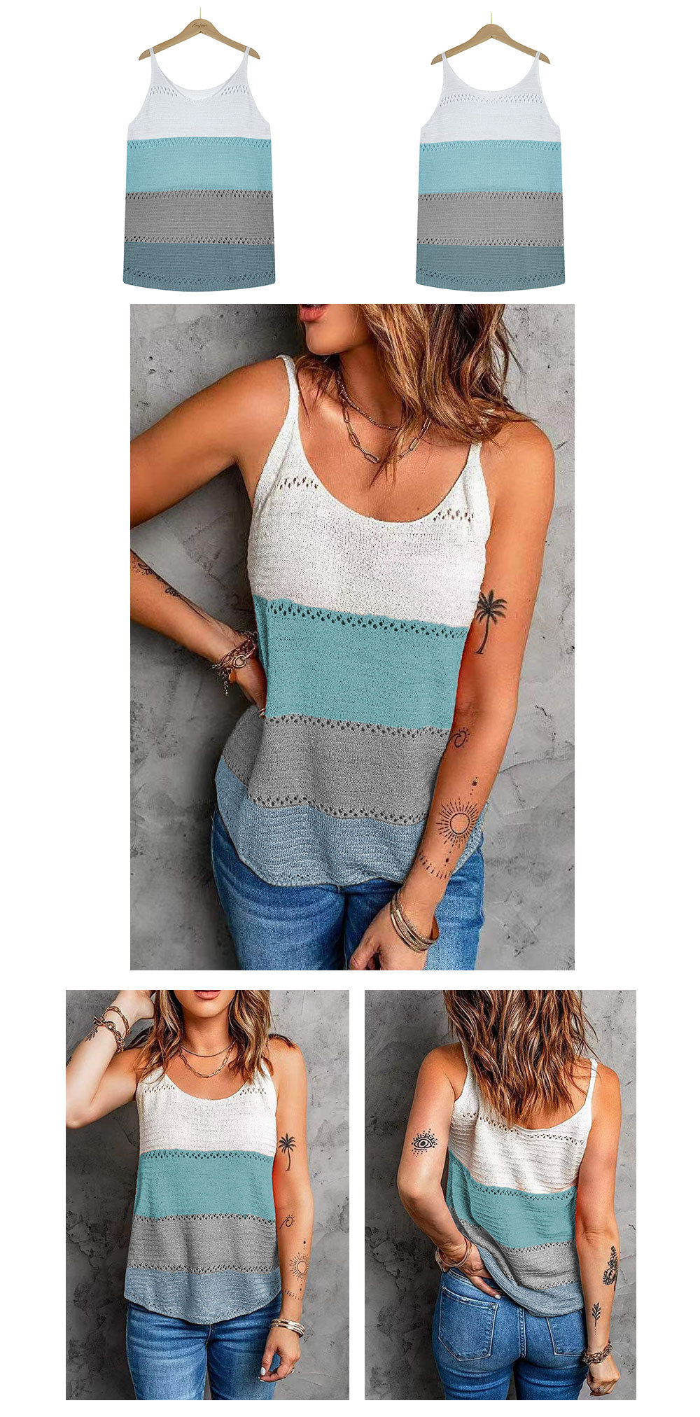 loose sling hollow color matching knitted vest NSWJY118215