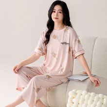 夏天新款凉感莫代尔睡衣女短袖七分裤可爱印花可外家居服薄款套装