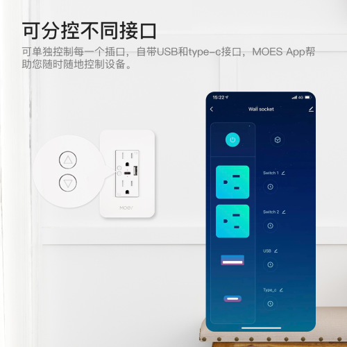 WIFI Tuya smart home socket US standard double plug app timing USB+typec partition remote control smart socket