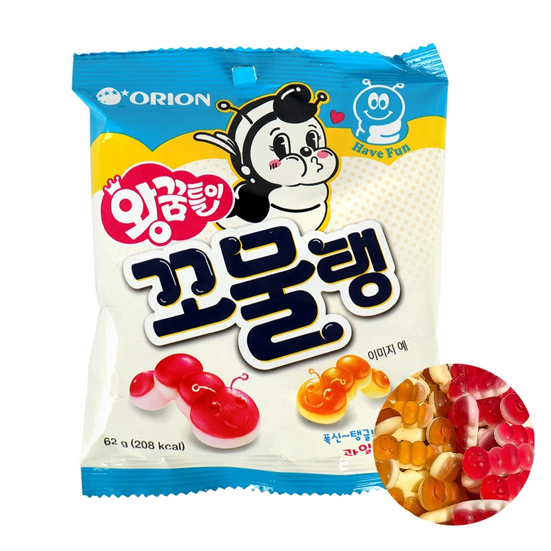 Южная Корея ОрИон QQ леденцы-капли конфеты-желе с винтовидной формой в форме червя, фруктовый вкус миндальные конфеты