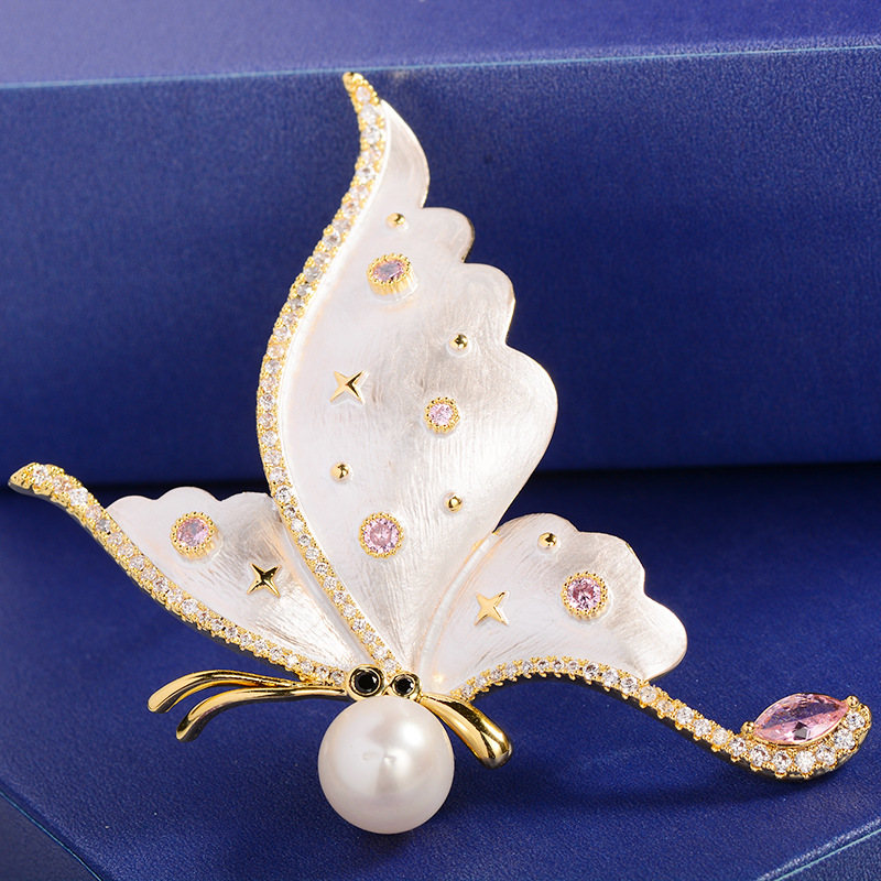 Brooch for Women, Classy Enamel Butterfly Brooch, Pearl Fashion Suit Hat Accessories Insect Pin