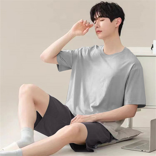 Summer Home Wear Loose Plus Size Men's Cotton Thin Pajama Set Soft Breathable Casual