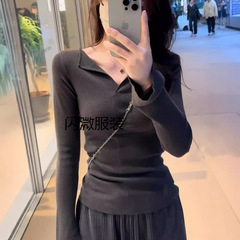 Ashmi 無地 V ネック長袖ボトリングシャツスリムフィットセーターニットセーター女性の多用途マイクロフレアスリーブトップ
