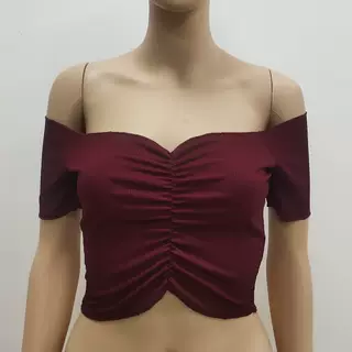 Women's Fashion Slimming Solid Color Off-shoulder Top T-shirt - Wine Red - View 1