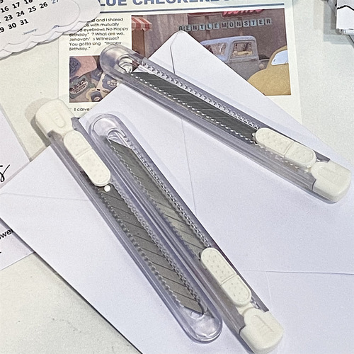 Ins minimalist transparent milk white craft knife unboxing, unpacking, portable stationery paper cutting knife pencil sharpener stationery knife