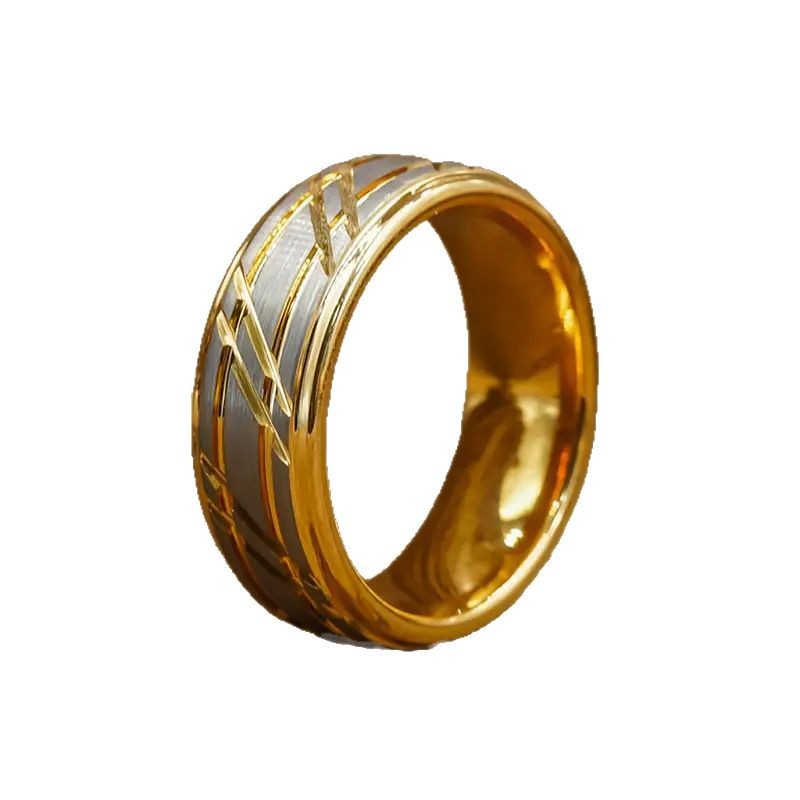 Bague Pour Homme En Acier Tungstène Doré Design Poli Et Épuré_voghion.com