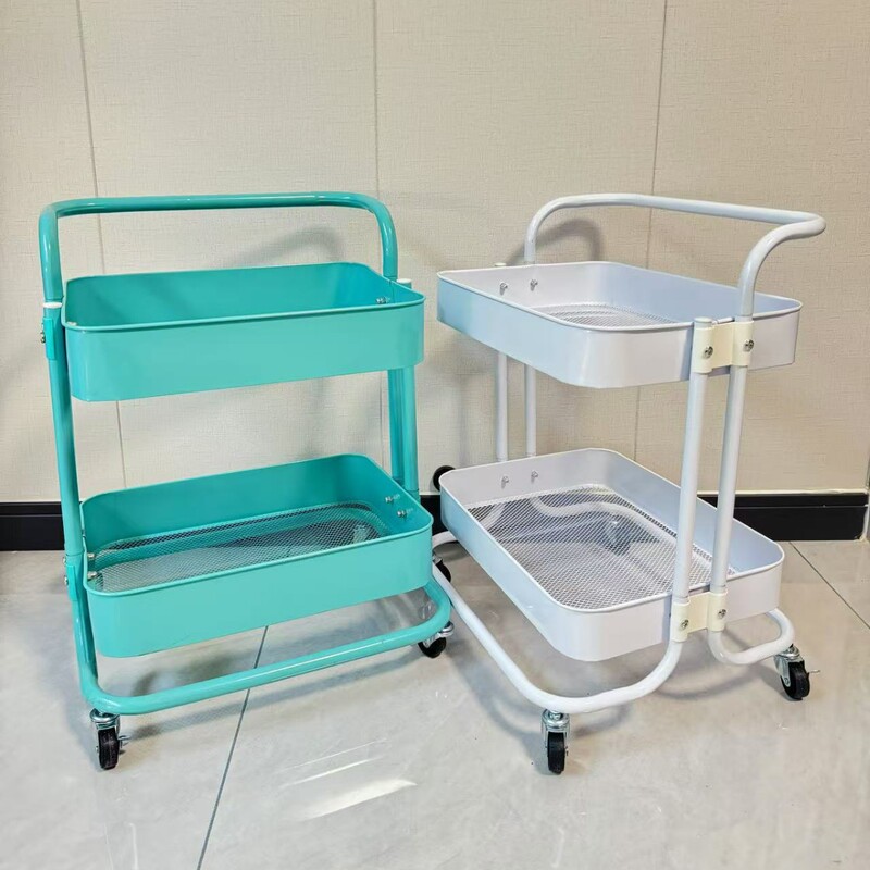 Double-layer trolley storage rack beauty salon living room storage rack removable small instrument storage car color can be combined