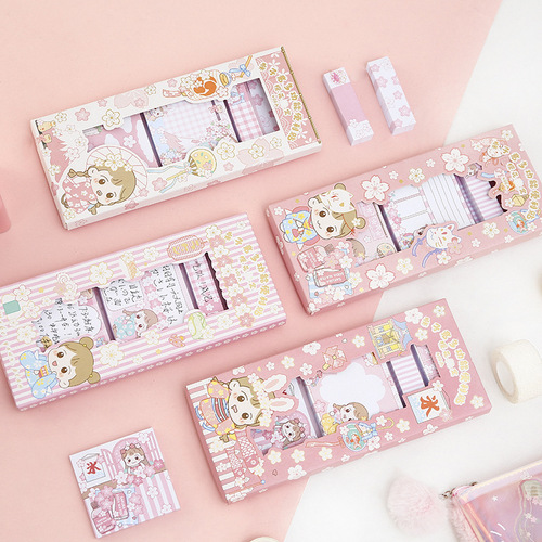 Han Cai Stationery Wholesale – Lizi Jun Sakura Sticky Notes, Multifunctional Cartoon Reusable Post-its, 400 Sheets, GL21-308