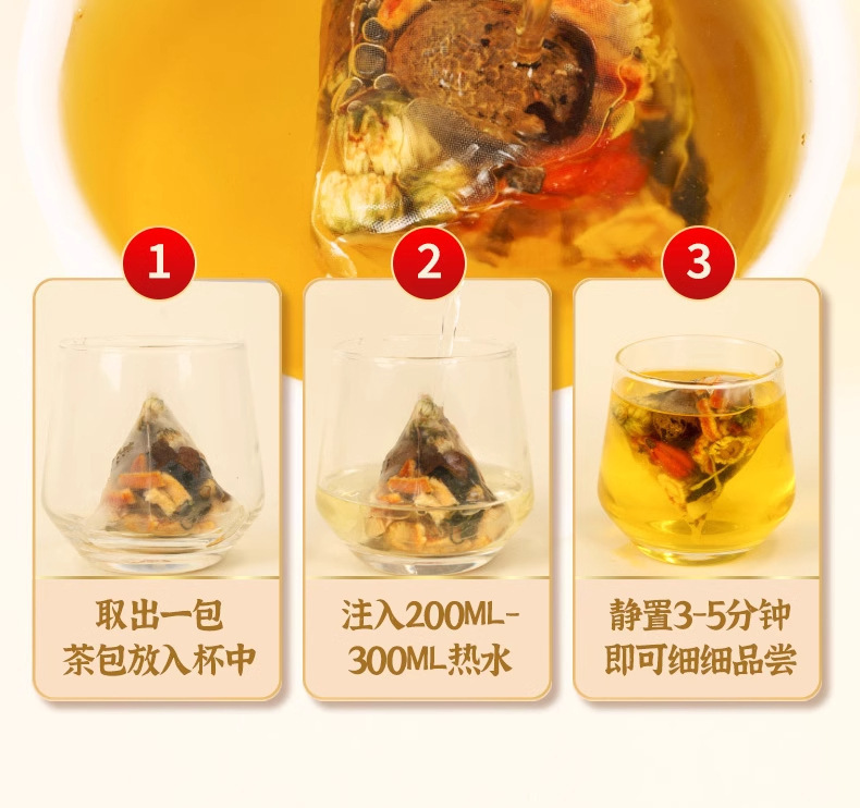 Mint Herbal San Qing Tea 100g 20 Teabags Dandelion Chrysanthemum Goji Cassia Wellness Tea in use
