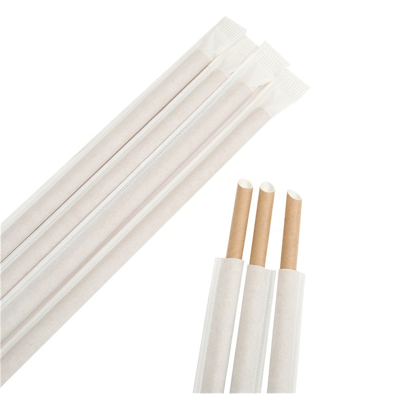 Desechable engrosada bolsa de papel de 4 capas de gran diámetro en Punta boca papel paja tubo recto bebida leche té paja 12MM