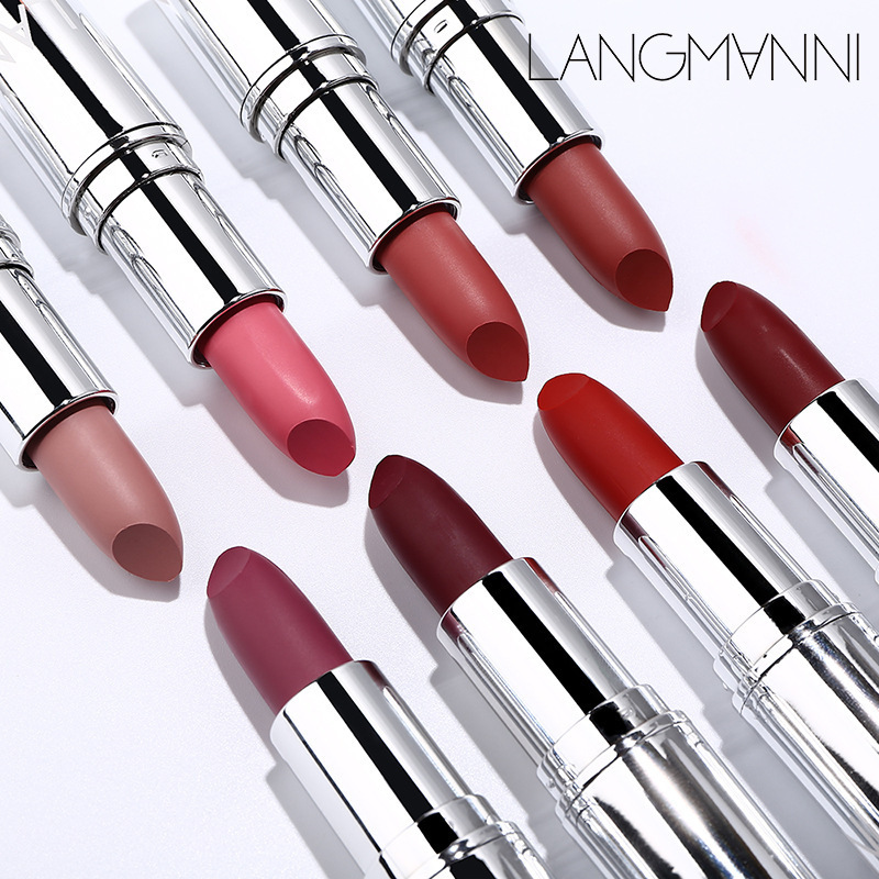 Langmanni Silver Tube Matte Lipstick, Non-Stick Cup, Cross-Border Makeup Lipstick Wholesale Langmanni Silver Tube Matte Lipstick, Non-Stick Cup, Cross-Border Makeup Lipstick Wholesale