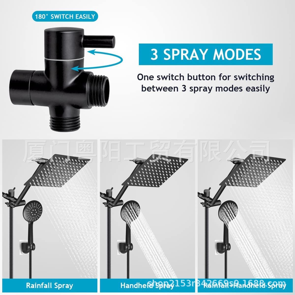 Amazon Bestseller 3 Function Handheld Showerhead 8/10/12-inch Elegant Black shower head Set wholesale Item Picture