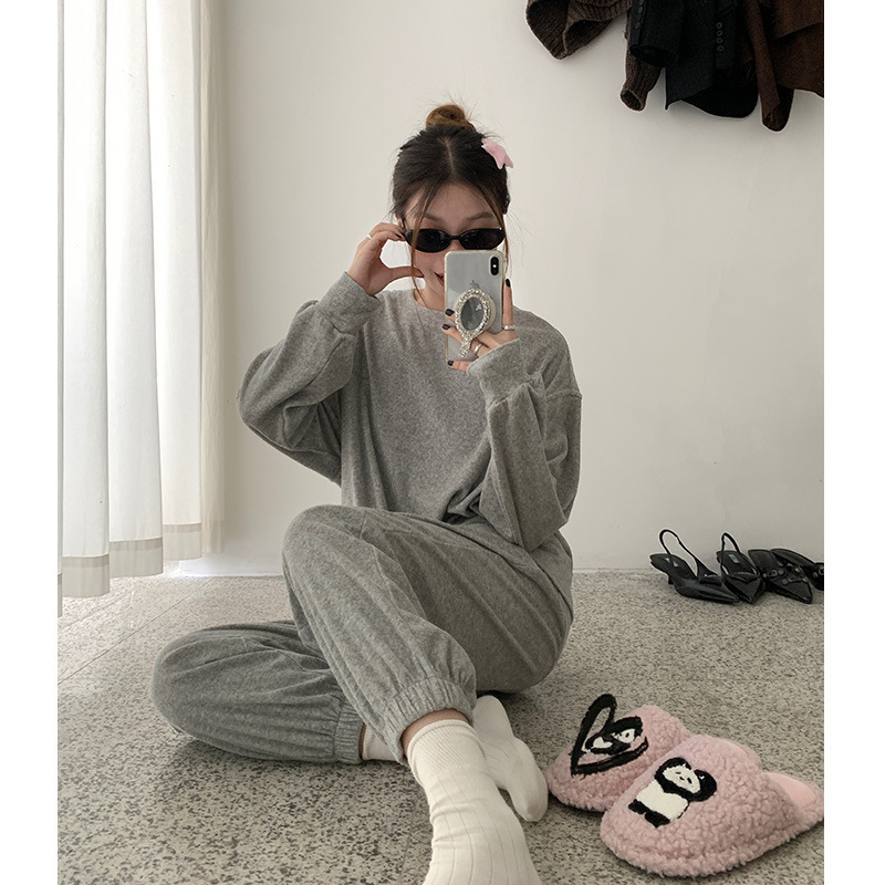Nan Tao Lazy Soft Waxy Embroider Relaxed Long-Sleeved Home Wear Suit for Women 2025 New Autumn and Winter Casual Two-Piece Set