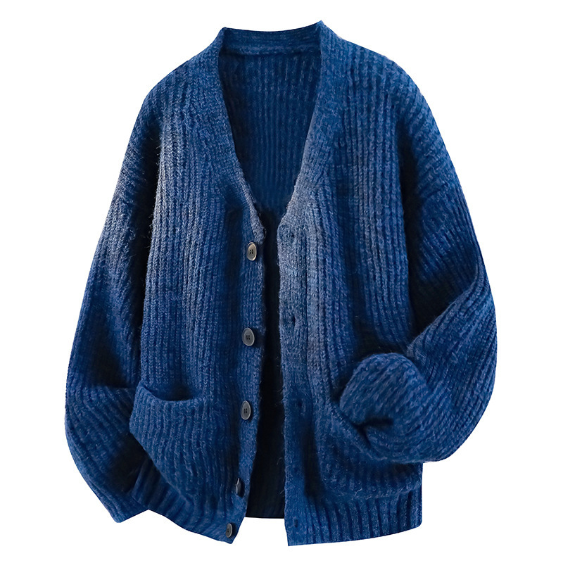 2025 New Autumn and Winter Retro Green Cardigan Sweater Men's Autumn and Winter Lazy Style Soft Waxy Simple Casual Knitted Jacket