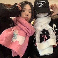 甘いクールなウサギの手作りの蝶結びの冬の保温のマフラーの女性のニットの毛糸はカシミヤのマフラーの純色の漫画の韓をまねます。