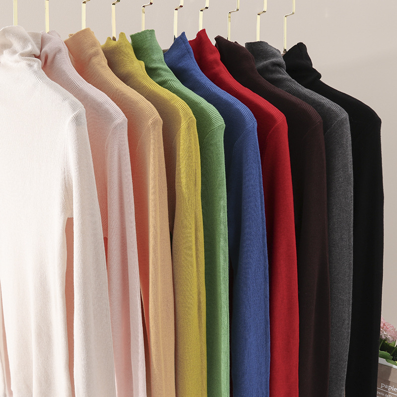 Stocking Slim Diamond Pink Base Shirt Basic Cotton Nitrile Fabric Stack Collar Long Sleeve Knitted Shirt for Women