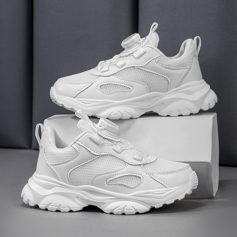 Calzado deportivo blanco para niños malla transpirable moda todo fósforo transpirable escuela para niños pequeños y medianos zapatos blancos zapatos deportivos para niños