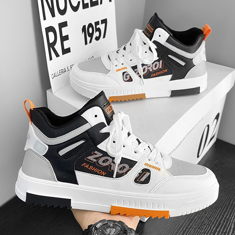 Spring Versatile Trendy Sports White Sneakers 2024 New Comfort Men's High-Top Casual Board Shoes for Students