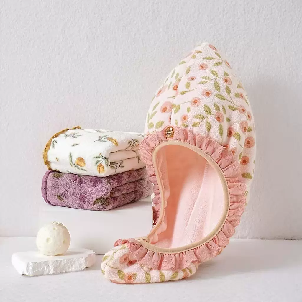 干发帽女加厚吸水速干ins蕾丝边碎花包头巾家用洗澡浴帽干发毛巾