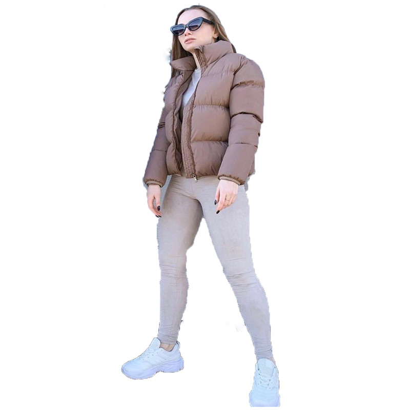 2022 express Amazon fashion coat solid color standard neck oversized short jacket winter autumn female down cotton jacket