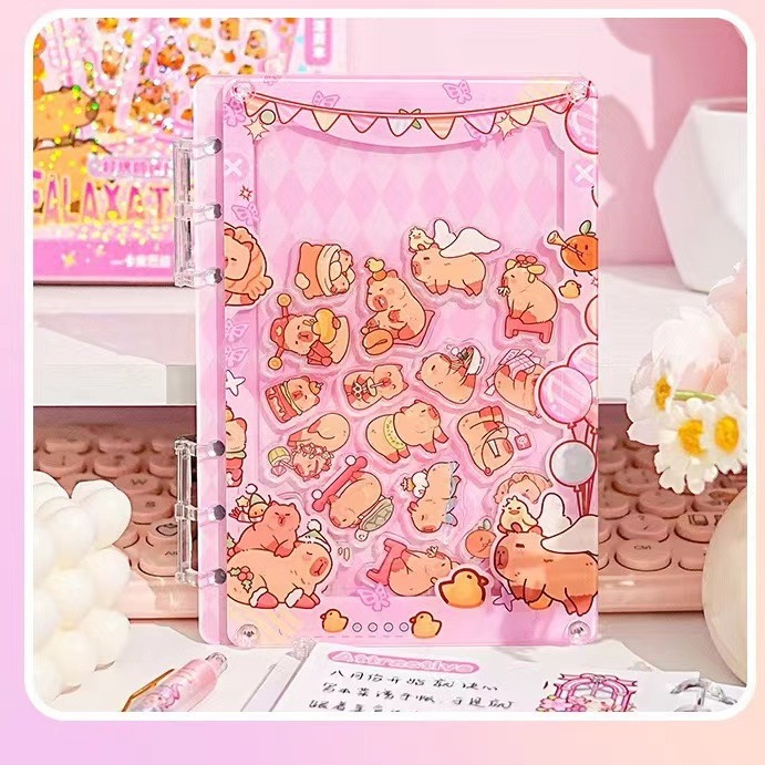 批发透明亚克力摇摇乐A5笔记本A7活页手帐本diy小片片卡通动漫本